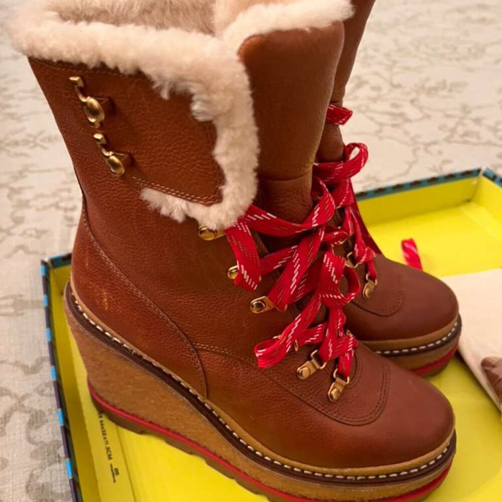 Tory Burch Shearling Wedge Boots